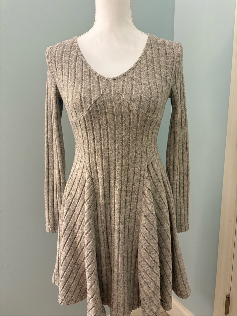 Halara Tan Ribbed Knit Fit-and-Flare Mini Dress